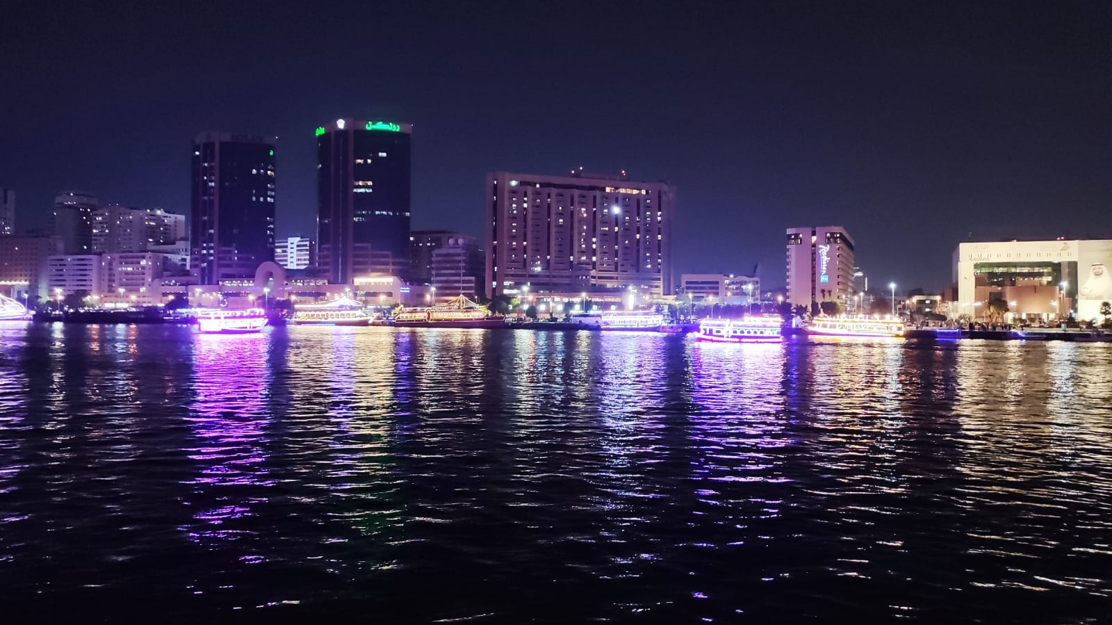 Dubai waterfront skyline at night